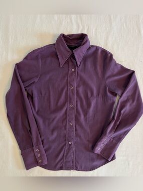 Zara Fitted Button Down Soft Faux Suede Minimalist Plum Blouse Quiet Luxury